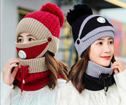 3PCS Womens Winter Warm Scarf Knitted Hat Mask In Pakistan Just e-Store